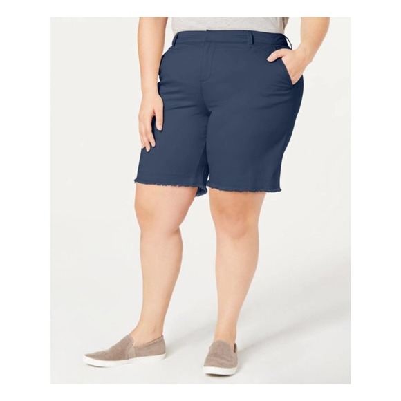 STYLE‎ & COMPANY Shorts Womens 18W Blue Mid Rise Casual Chino Raw Hem - Picture 1 of 9